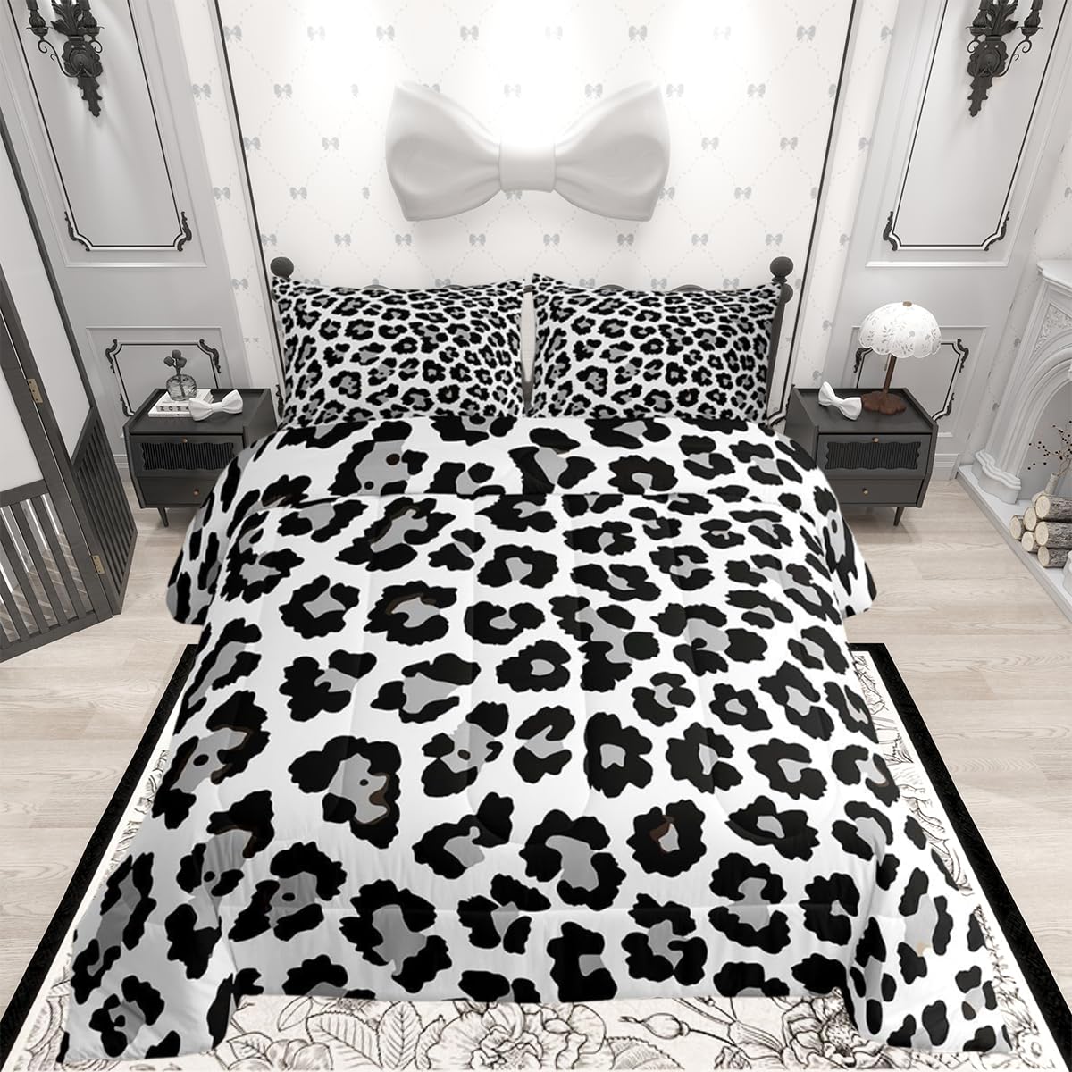 Loussiesd Leopard Duvet Set Black Grey Cheetah Print Bedding Set for Kids Boys Girls Teens Decor Cow Pattern Duvet Insert Africa Animal Lightweight Down Duvet 2Pcs Single Size