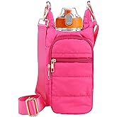 Water Bottle Holder with Strap Water Bottle Carrier Bag Quilted Puffer Sling Purse Crossbody Hydro Bag for Women Walking