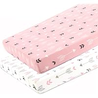 BROLEX Stretchy Fitted Pack n Play Playard Sheet Set 2 Pack Portable Mini Crib Sheets,Convertible Playard Mattress Cover,Ultra Soft Material,Pink & White Arrow Design