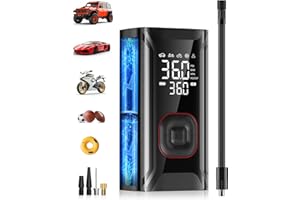 HIPOM Tire Inflator Portable Air Compressor, Mini Air Pump for Car Tires, Electric Bike Tire Pump with Digital Pressure Gauge, Battery Powered Cordless Tire Inflator for Motorcycle Auto Ball Bicycle