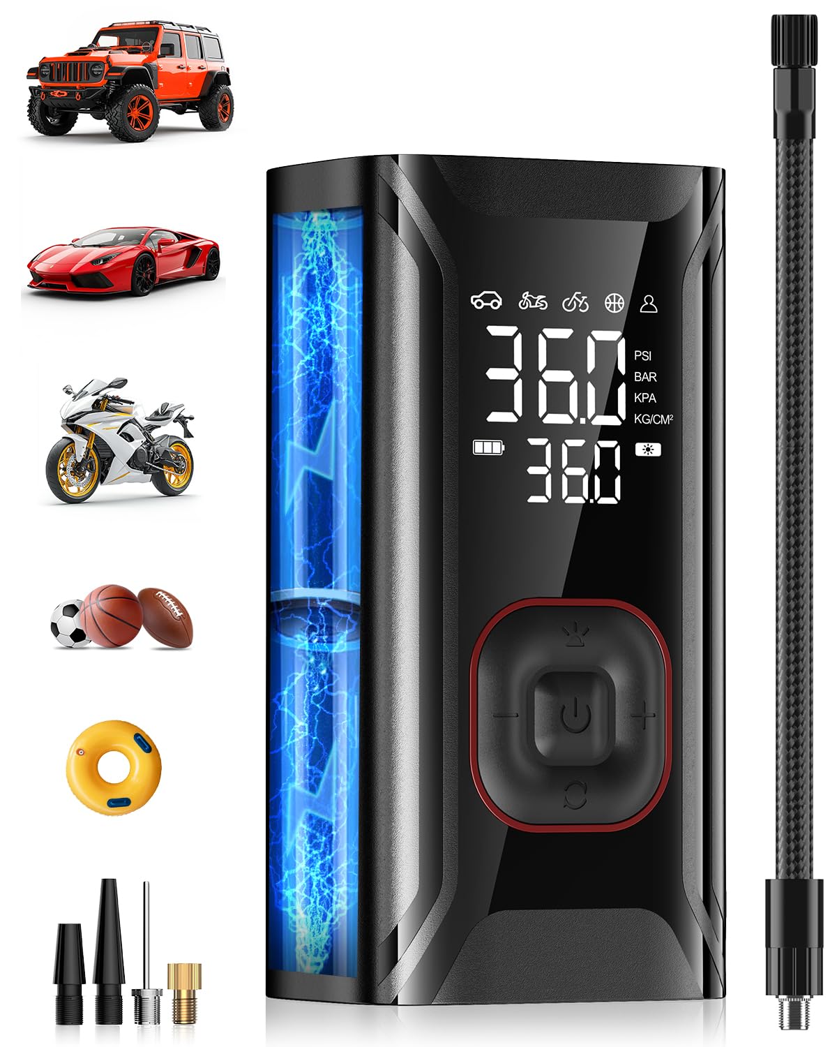 TOKANI Portable Cordless Air Compressor - 8000mAh Tire Inflator With Digital Gauge For Cars, Bikes & More - View #7