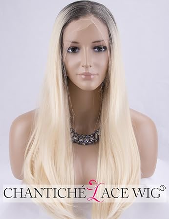 Chantiche Ombre Blonde Lace Front Wigs For Women Dark Roots Natural Looking Straight Synthetic Wig For Christmas Heat Resistant 18 Inches