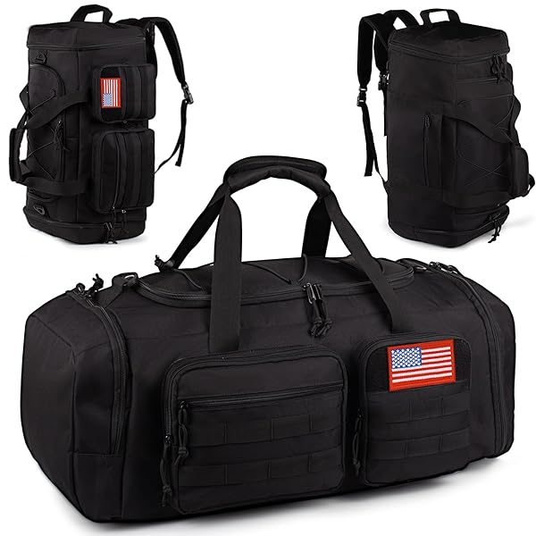 TACTICAL GYM BAG FOR MEN，50L LARGE 3 IN 1 SPORTS DUFFLE BAG WITH SHOES COMPARTMENT FOR TRAVEL,WATER RESISTANT TRAVEL BACKPACK WEEKENDER OVERNIGHT BAG WITH WET POCKET FOR WOMEN