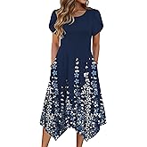 Zeagoo Womens Casual Dress for Summer Short Sleeve Loose Flowy Beach Dress with Pockets Hankerchief Flare Midi Sundress 2026