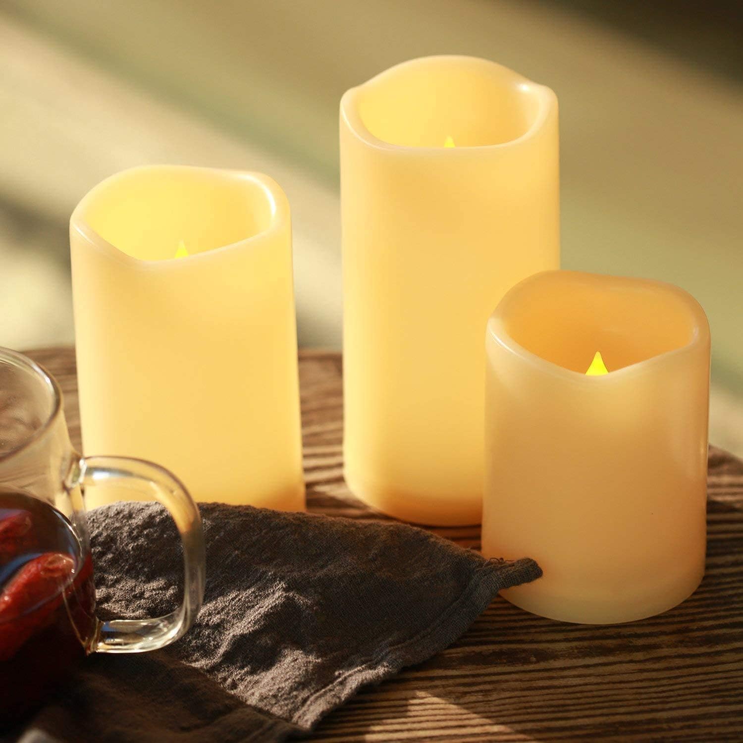 VETOUR Battery Operated LED Candle :Remote Control Flameless Electric Set of 3 Ivory Real Wax Pillar Flicker Candle with Timer Home Outdoor Realistic Bright Fake Luminare Powered Cylinder Light - Image 4