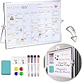 Dry Erase Whiteboard with Stand, 14"X 10" Double-Sided Desktop Whiteboard & Magnetic Monthly Weekly Planner Calendars for Wall, Portable Tabletop Small Erase Board for Home, School, Office
