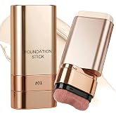 Foundation Stick, Luminous Dual-Ended Concealer Full Coverage, 2 in 1 Long-Lasting Contouring Foundation with Brush, Waterproof Korean Foundation Contour Stick Skin Friendly for Face Makeup, 01 IVORY