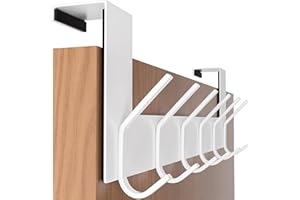 SKOLOO Over The Door Hook - for Doors up to 1-3/4'' Thickness, White, No Assembly Required, Stainless Steel, Door Coat Rack for Entryway & Bathroom Hanging Coats, Backpack, Robes, Towels