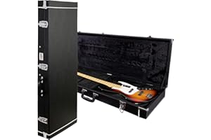 Gearlux Bass Guitar Hard Case, Fits Fender Precision/Jazz Bass and More with Exterior Lock and Key, Interior Accessory Compartment, and Plush Interior Padding - Black