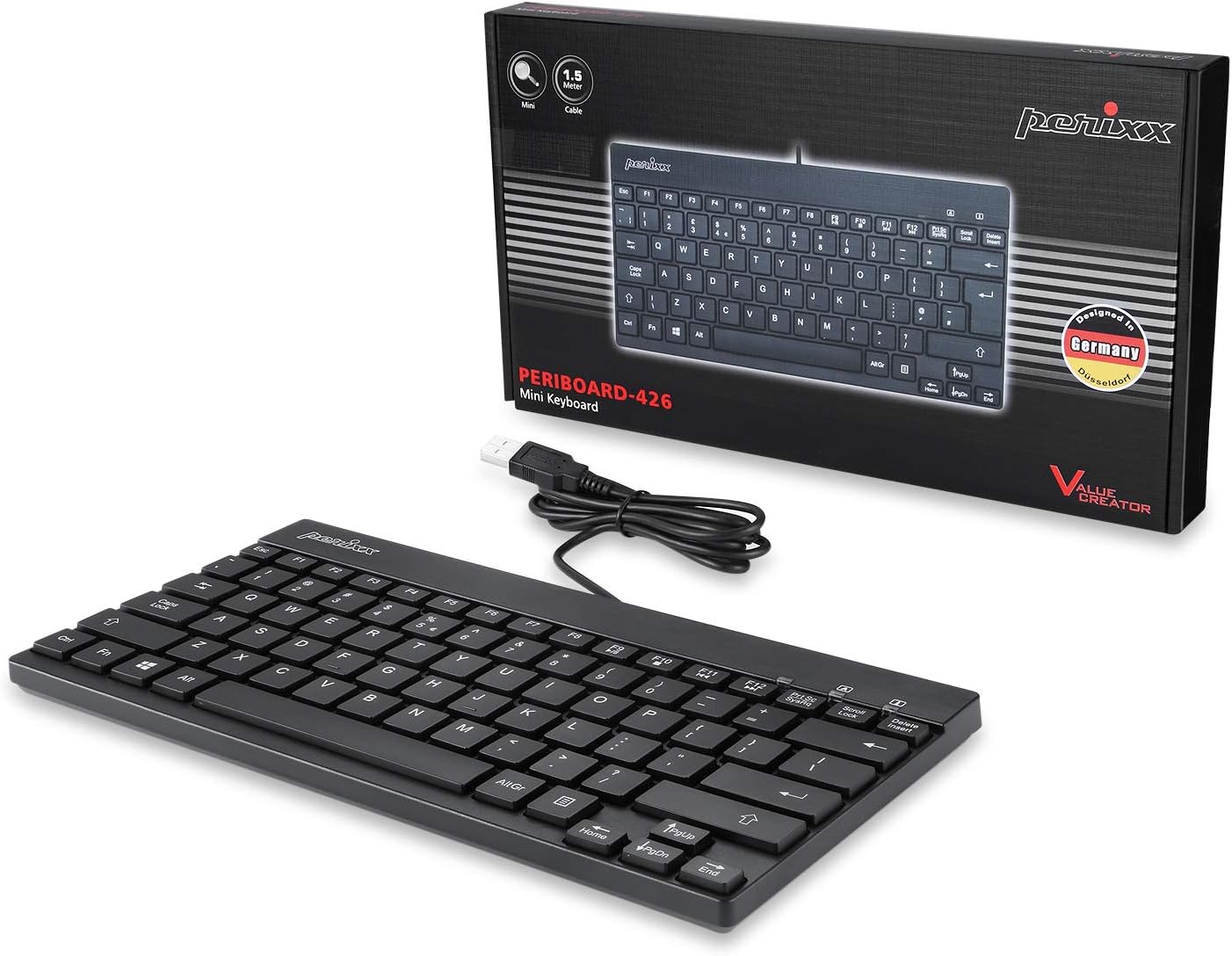 Perixx Periboard-426 - Mini - USB - Interruttore a chiave a membrana - QWERTY - Nero