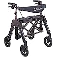 Able Life Space Saver Bariatric Rollator, Heavy Duty Folding 4-Wheel Rolling Walker with Extra Wide Seat and Large 8-inch Wheels for Seniors and Elderly, 500-pound Weight Capacity, Black Walnut