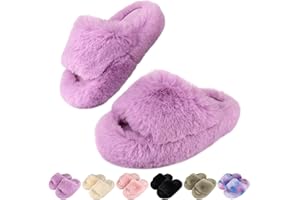 LUYOO Girls Fuzzy Memory Foam Slippers Comfy丨Kids Fluffy Plush Open Toe House Slippers丨Slip On Furry Home Slides丨Indoor Outdoor Fur Flip Flop