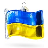 Waving Flag of Ukraine Blown Glass Christmas Ornament