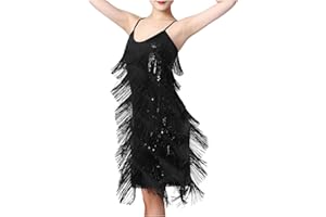Ruziyoog Fashion Dress for Women Elegant Tassels Sequin Fringe Flapper Dresses Sexy Spaghetti Straps Mini Dancewear Dress