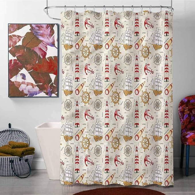 Nautical Fabric Shower Curtain Waterproof Thick Shower