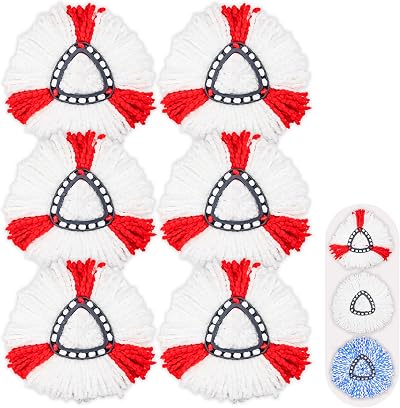 UNU 6 Pack Mop Head Replacement for Vileda Triangle Swivel Mops Red