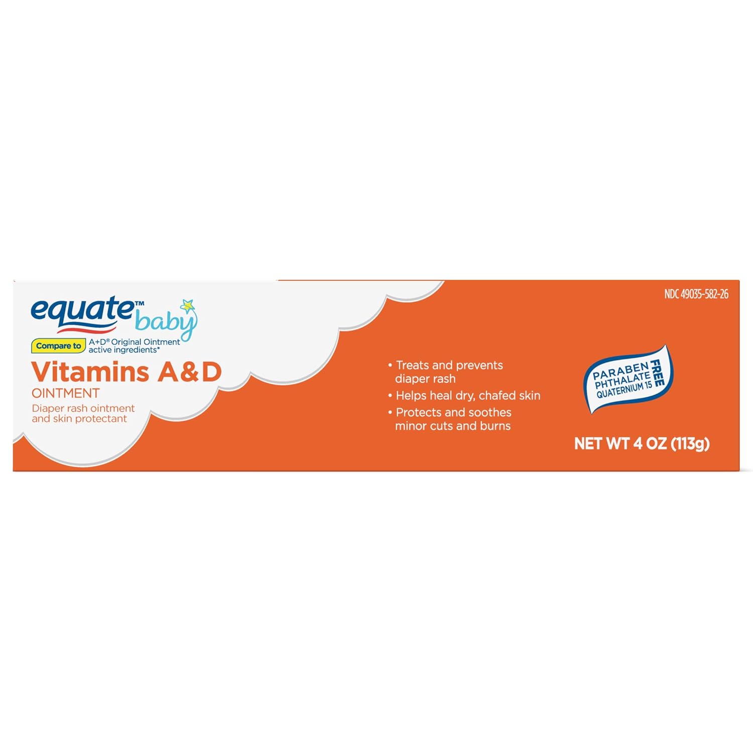 Equate Vitamins A & D Diaper Rash Ointment & Skin Protectant, 4 oz