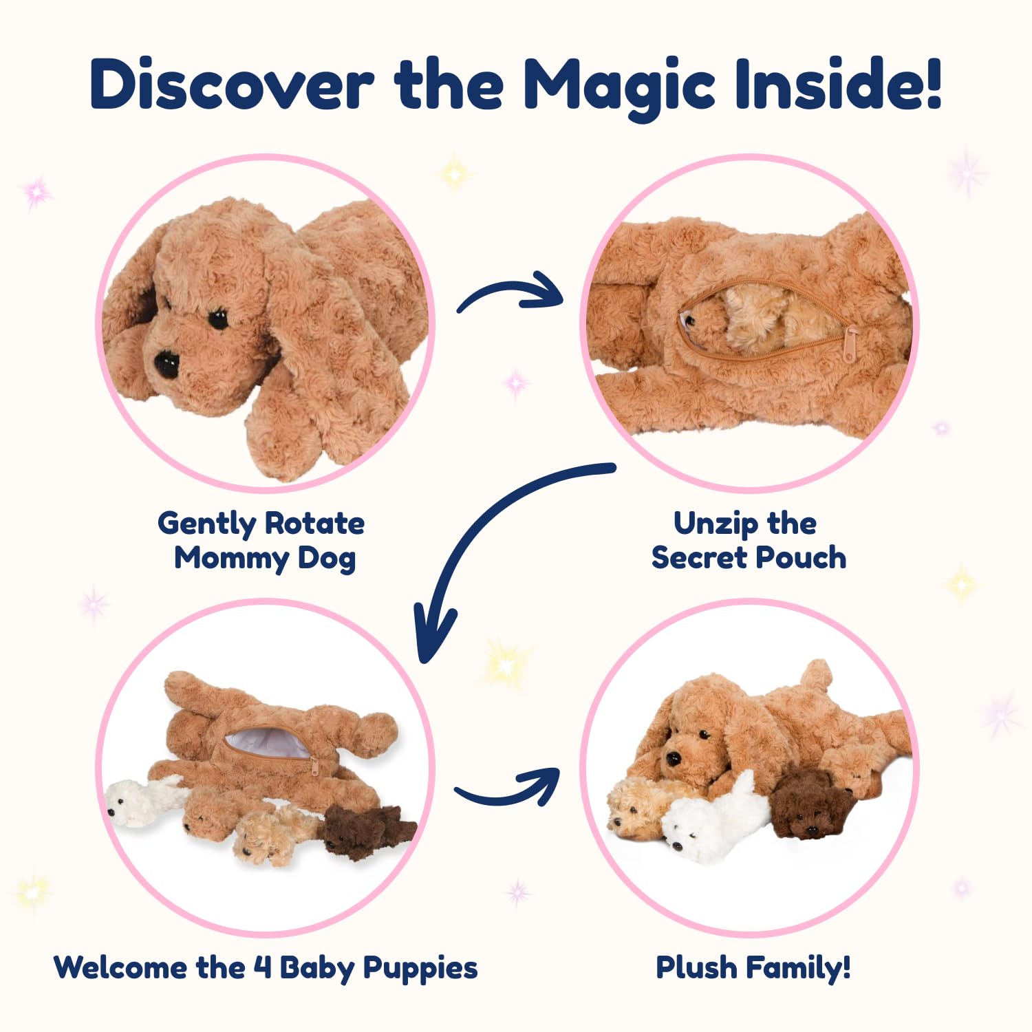 PixieCrush Adopt Me Dog Stuffed Animals for Girls Ages 3 and Up - Plush Labradoodle Dog Pillow with 4 Surprise Puppies Inside - Soft Puppy Toys for Kids - Cute Dogs Plush Set for Imaginative Play