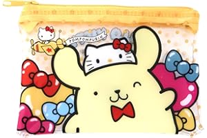 MENBLY 50th anniversary Flat pouch, Cute Vinyl Zipper Pouch, Card Wallet & Case, Kawaii Pouch Bag, 12x7.5x1cm (Yellow Pompom-Puin)