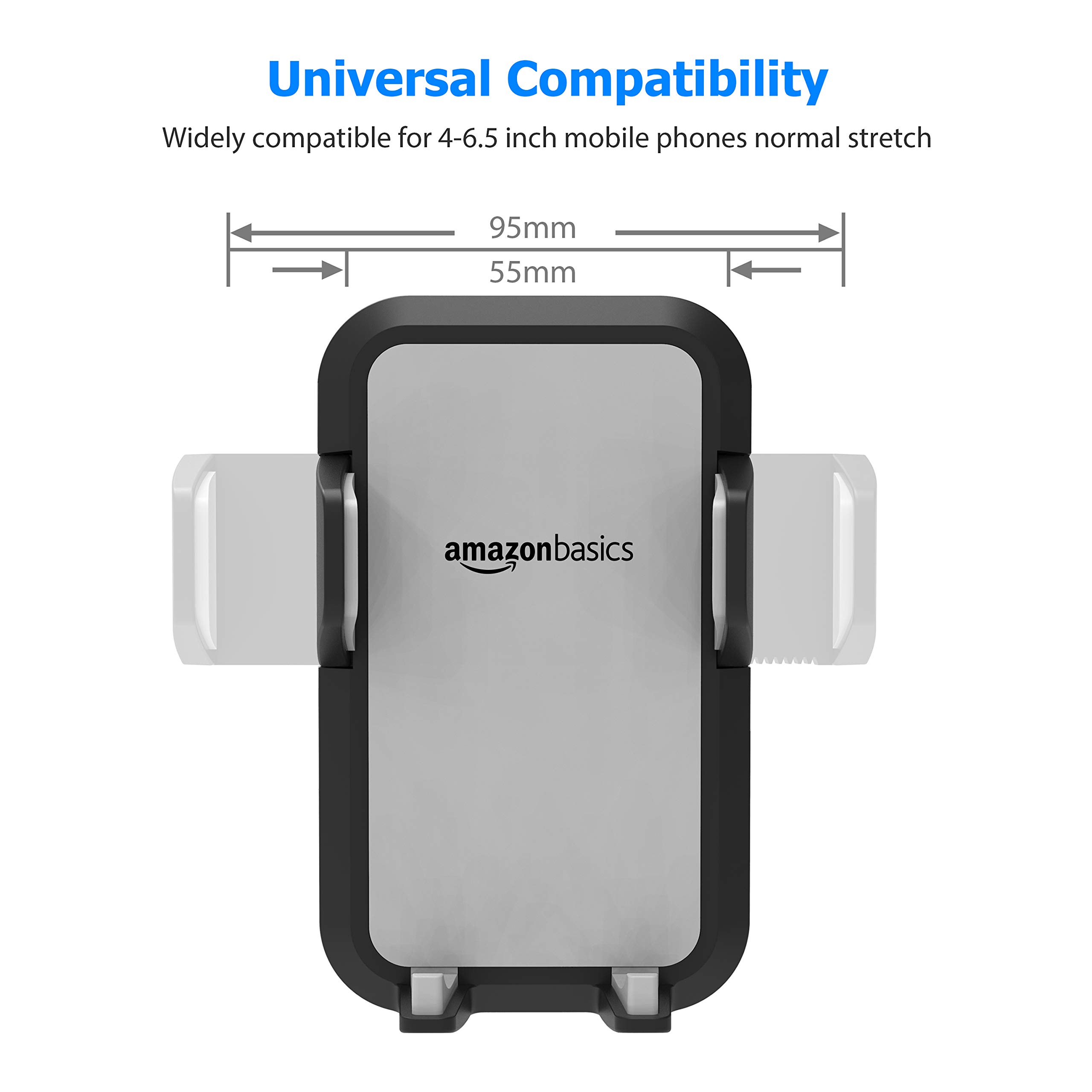 Amazon Basics Universal Portable Smartphone Holder for Car, Easy to Install Air Vent Mount, Adjustable and Secure, Grey