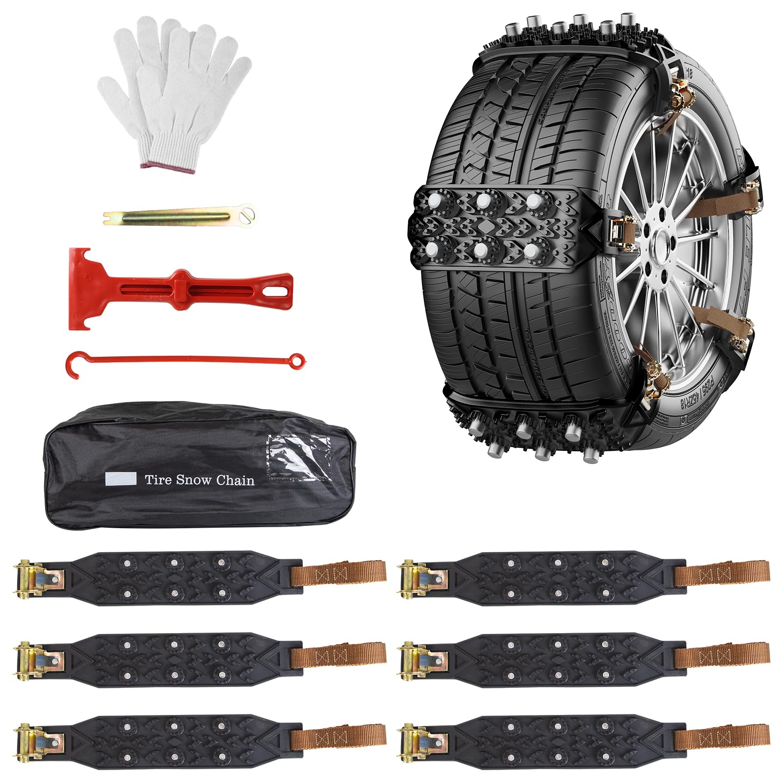 Photo 1 of Fohil Universal Snow Chains, 6 Pack Portable Tire Chains for Car Truck SUV, Adjustable Thickened Emergency Snow Tyre Chains for Tire Width 165-255mm