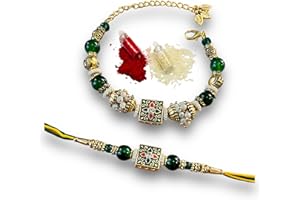 NiLy Craft Handmade Premium Couple Rakhi Gift Set | Green Traditional Charm with Unique Design Rakhi Combo | Includes Roli Ku