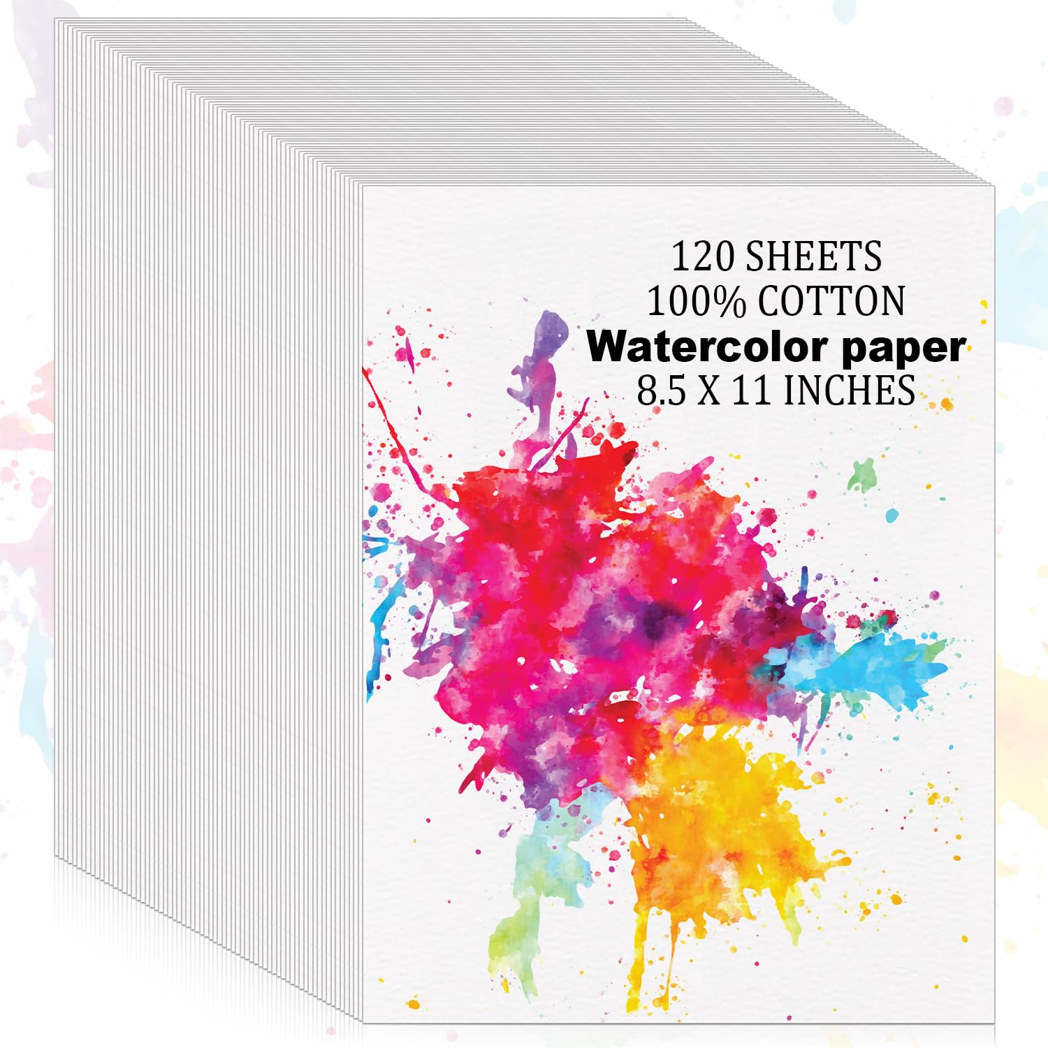 Photo 1 of 120 Sheets 100% Cotton Watercolor Paper Bulk, 8.5" x 11" 140lb/300 GSM Cold Press Water Color Paper White Paint Paper Suitable for Kids Adult Watercolor Drawing