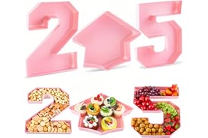 Tellingyou 3 Pcs 13.7" Graduation Fillable Letter,Plastic Number Trays for Food 2025,2025 Charcuterie Number,Grad Fillable Letter for Class of 2025 Congrats Grad Party Supplies(Light Pink)