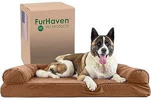 Furhaven Memory Foam Dog Bed for Large Dogs w/ Removable Bolsters & Washable Cover, For Dogs Up to 95 lbs - Quilted Sofa - Toasted Brown, Jumbo/XL