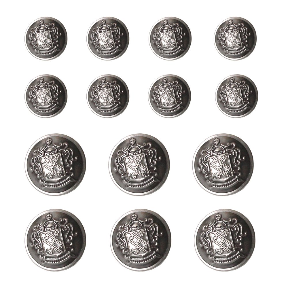 YaHoGa 14 Pieces Antique Metal Blazer Buttons Set for Blazers, Suits, Sport Coat, Uniform, Jackets (Antique Silver)