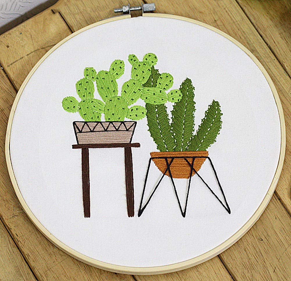 Embroidery Kit, Cactus Awesocrafts Full Range of Embroidery Starter Kits for Beginners Adults Kids DIY Handmade Easy Patterns (Cactus 2)