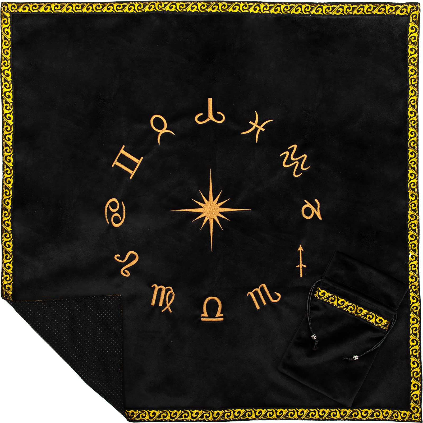 【占い師が推薦】 MARDUK タロットクロス 滑り止め付き ベルベット タロットカード オラクルカード ケース 65cm×65cm (ブラック) の商品画像