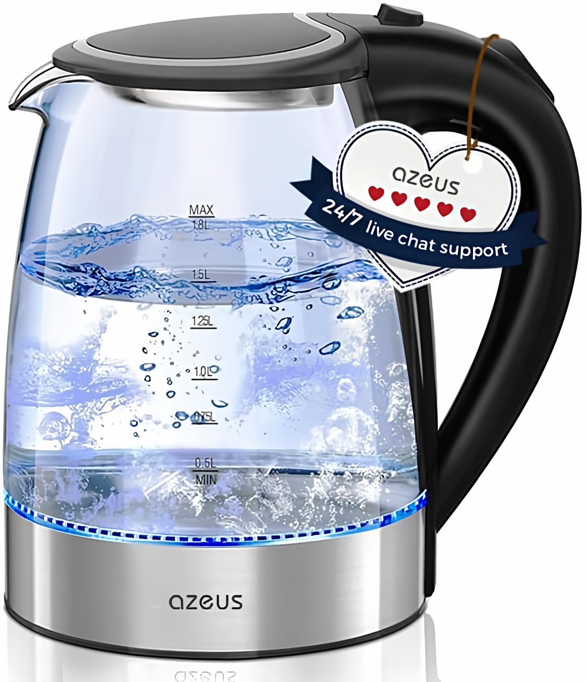 Photo 1 of AZEUS Electric Kettle 1500W Cool Touch Tea Kettle Anti-scalding Design 1.8L Large Capacity Kettle BPA-Free, White