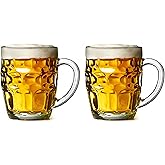 Home Products Essentials 2 Pack Glass Dimpled Stein Beer Mug with Large Handle - 17 oz. -Dishwasher Safe - For All Beverages (2pk Dimpled)