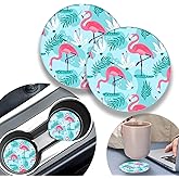 2 Pack Cute Flamingo Car Coasters,2.75 Inch Car Cup Holder,Universal Rubber Anti-Slip Automotive Drink Soft Cup Mat,Car Interior Accessories for Women Men and Girls