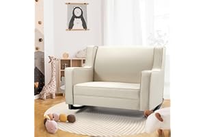 Esright Nursey Rocking Chair, Extra Wide Wingback Tufted Upholstered Chair, Baby Rocker for Nursery Comfortable Relax Glider Chair and A Half, Cream Beige