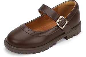 PANDANINJIA Girls Mary Jane School Dress Shoes for Little Big Kid Uniform Chunky Heel Closed Round Toe Flats