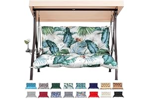 Outdoor/Indoor Swing Replacement Cushion,2 or 3 Seats Bench Cushions with Backrest, Thicken 4" Recliner Seat Pad for Garden/P