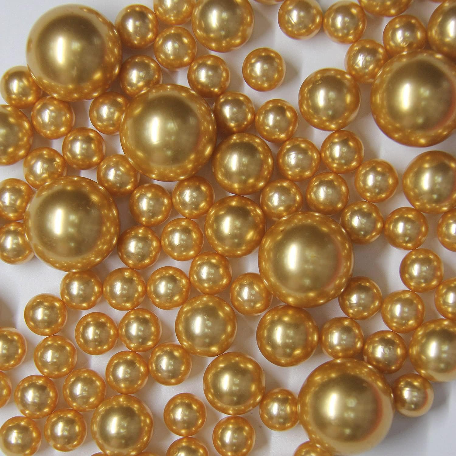 Vase Fillers - Gold Pearl Vase Fillers - 120 pcs 0.75 LB Faux Pearl Beads 14mm 20mm 30mm Assorted with 3200 pcs Clear Water Beads Included for Home Wedding Events decroation (Gold, 120 pcs)