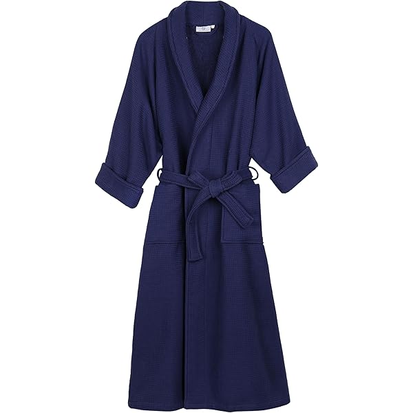 Blue Long Retro 1930-40's Dressing Gown Robe with Attached Belt (Thicker Md  Wt Rayon/LG, Navy) at Amazon Women's Clothing store
