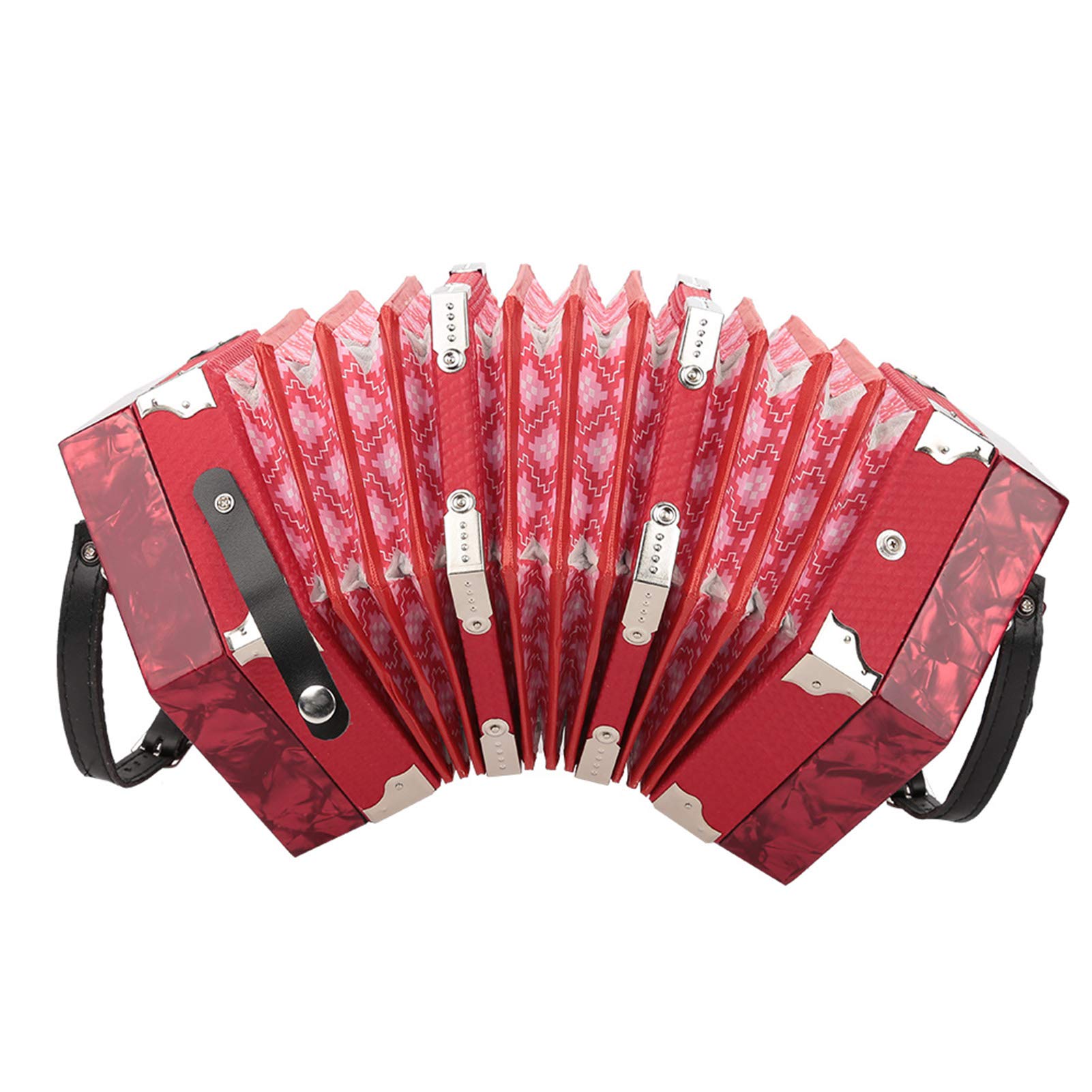 Professional 20 Buttons Accordion Instrument, Concertina with a Bag for Performed Individually and Ensemble, for Children Kids Beginners Adults (Red)