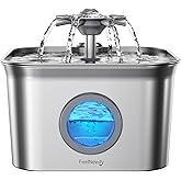 Cat Water Fountain Stainless Steel: 99oz/2.8L Auto Pet Drinking Fountain | 20dB Quiet Pump- Ideal for Timid Pets, LED Water Level Window, Dishwasher Safe, 24/7 Circulating Flow Boosts Pet Drinking