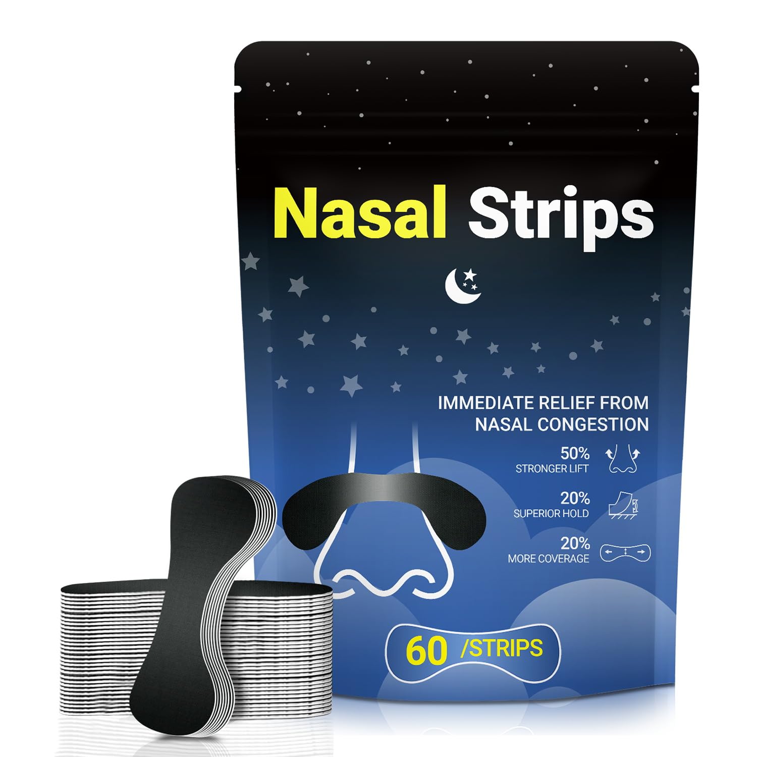 Photo 1 of 60 Pcs Nasal Strips for Snoring - Extra Strength Nose Strips for Breathing with Strong Adhesion - Sweat Resistant Design for All Day Use - Improves Sleep and Workout Performance - Black