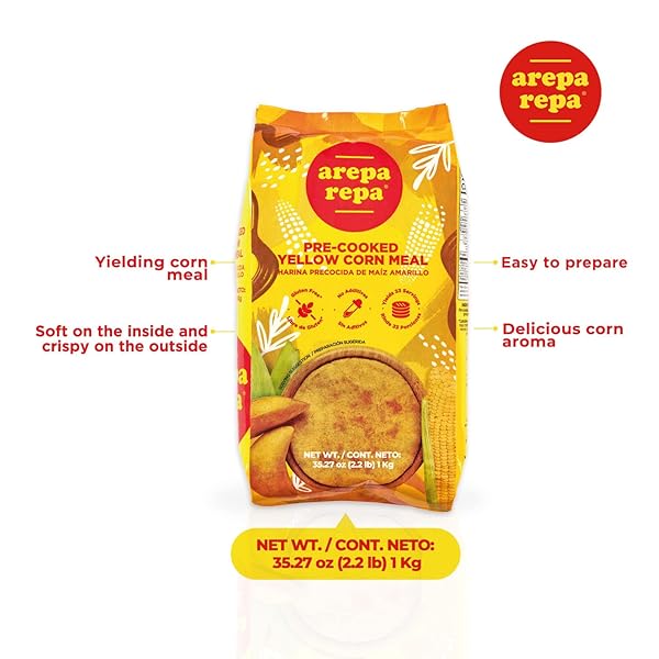 AREPA REPA PRE-COOKED YELLOW CORN MEAL, GLUTEN FREE, KOSHER, IDEAL TO PREPARE AREPAS, 35.27 OZ (PACK OF 1)