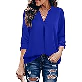 Gaharu Women's Blouses 3/4 Sleeve Work Shirt Chiffon Tunic Top Office Wear