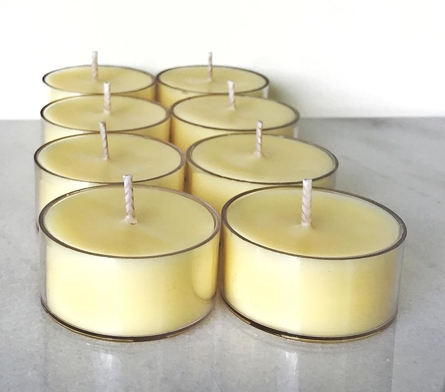 Pure Unscented Beeswax Tea Light Candles, Handmade, set of