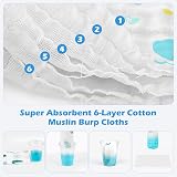 Maliton 6 Pack Muslin Burp Cloths 70x70cm 100% Cotton 6 Layers Baby view 4