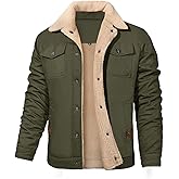 Men's Winter Lapel Cargo Military Trucker Work Cotton Jacket Coat Fleece-Lined Warm Utility Coat for Outdoor Hiking Camping
