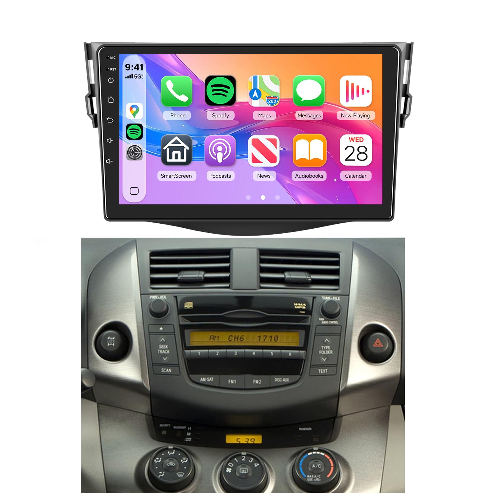 Photo 1 of 2G+64G Car Radio for Toyota RAV4 2007-2011 NO JBL, Rimoody Android 13 Car Stereo Wireless Carplay Andorid auto Bluetooth 5.0 GPS 5G-WiFi 9'' Touchscreen FM/RDS EQ-32 SWC Backup Camera