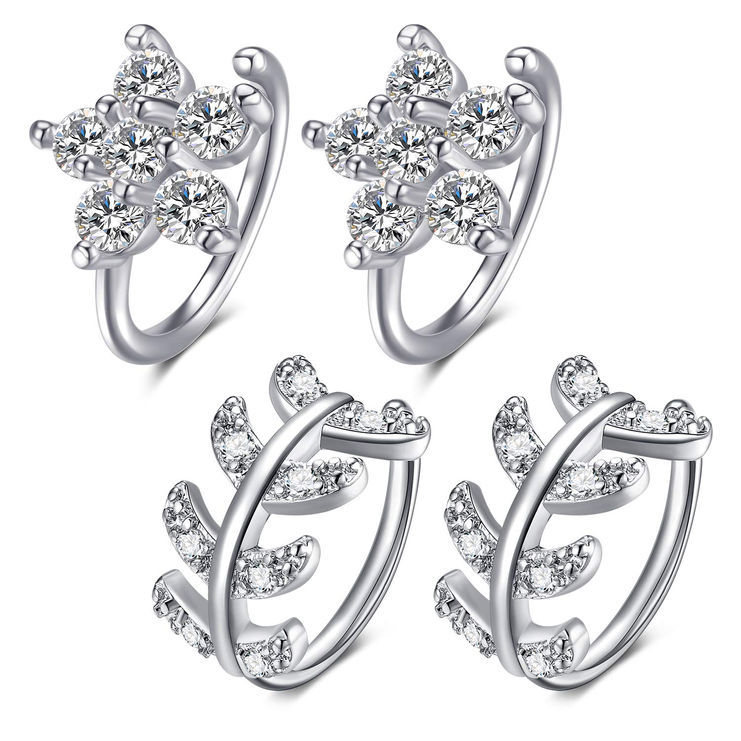 Mayhoop 18G 8mm Nose RIngs Hoop Cartilage Earrings Surgical Steel CZ Flower Leaf Gemmed Nose Rings Helix Tragus Hoop Earrings Piercing Jewelry for Women Silver Color